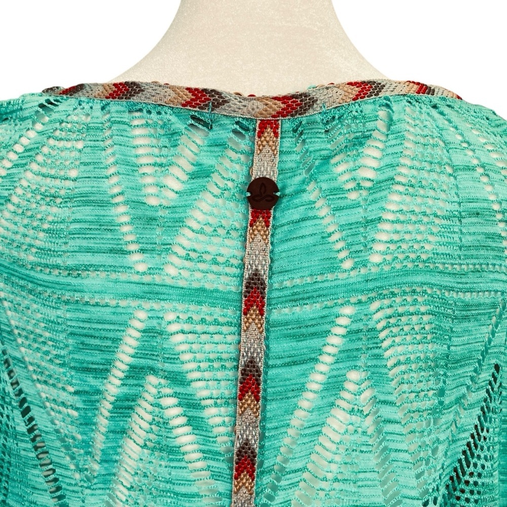 Prana Seabrooke‎ Tunic Swimwear Fringe Mesh Cover Up Caftan Aqua Teal (Size S) - Picture 5 of 13